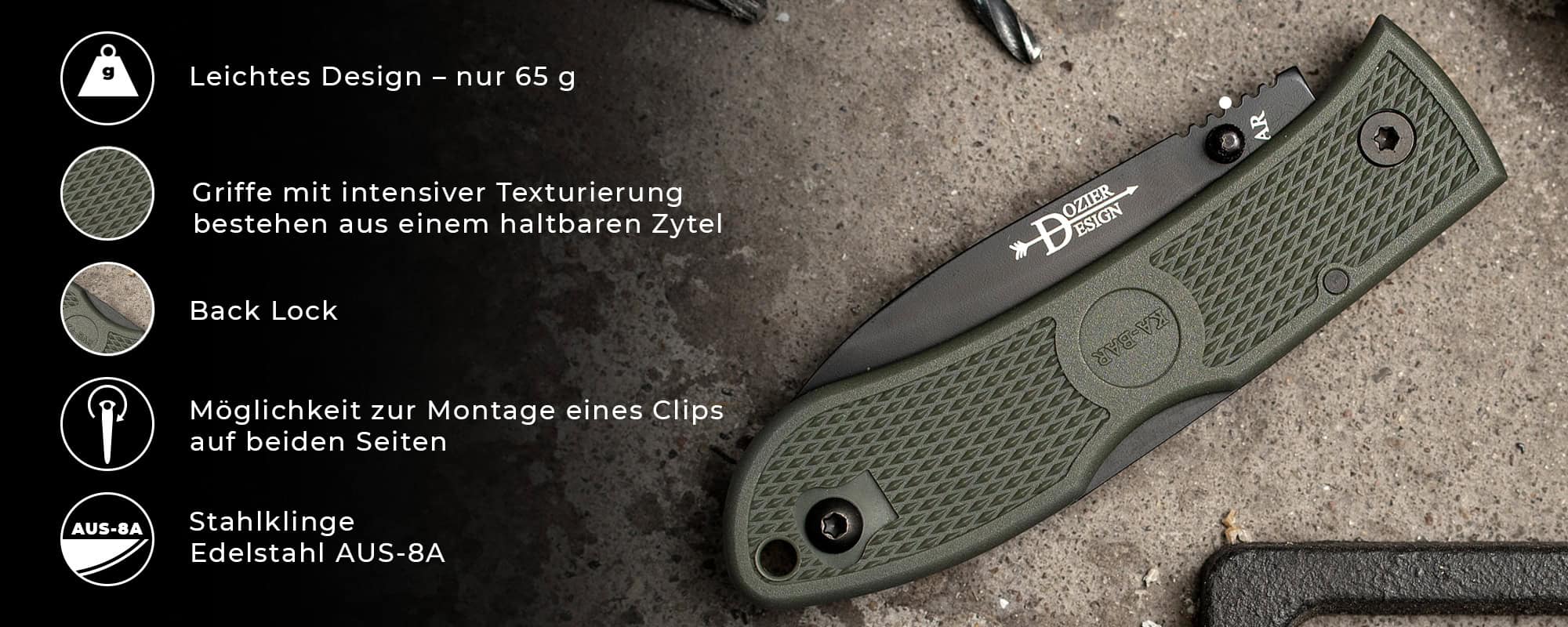 Dozier Hunter Einhandmesser Zombie Green Ka-Bar 4062ZG - Merkmale