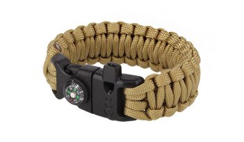 101 Inc. - Paracord Survival Armband mit Kompass, Pfeiffe und Anzünder - 8" - Coyote - JYFPB04