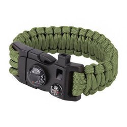 101 Inc. - Paracord Survival Armband mit Kompass, Thermometer, Pfeiffe und Anzünder - 9" - Oliv Grün - JYFPB02