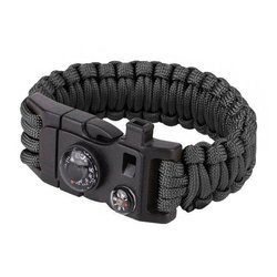 101 Inc. - Paracord Survival Armband mit Kompass, Thermometer, Pfeiffe und Anzünder - 9" - Schwarz - JYFPB02