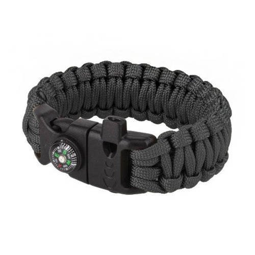 101 Inc. - Paracord Survival Armband mit Kompass, Pfeiffe und Anzünder - 8" - Schwarz - JYFPB04 - Paracord