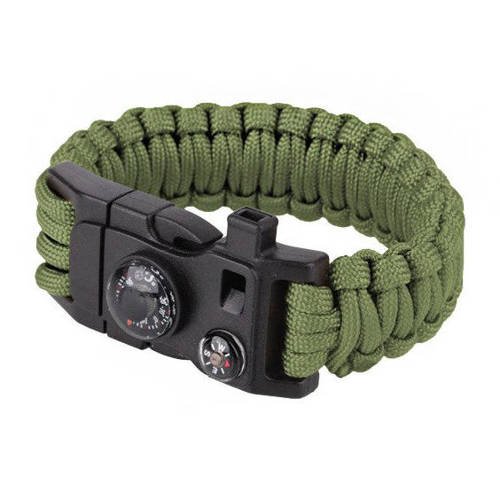 101 Inc. - Paracord Survival Armband mit Kompass, Thermometer, Pfeiffe und Anzünder - 9" - Oliv Grün - JYFPB02 - Paracord