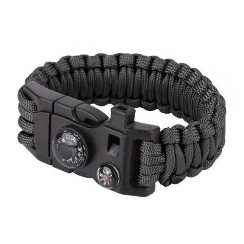 101 Inc. - Paracord Survival Armband mit Kompass, Thermometer, Pfeiffe und Anzünder - 9" - Schwarz - JYFPB02 - Paracord