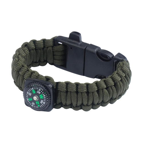 101 Inc. - Survival-Armband mit Kompass, Pfeife und Feuerstein - 8" - Grün OD - JYFPB03 - Paracord