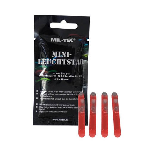 Mil-Tec - Lichtstab - Mini - 4,5 x 40 mm - 10 Stück - Rot - 14931510 - Leuchtstäben