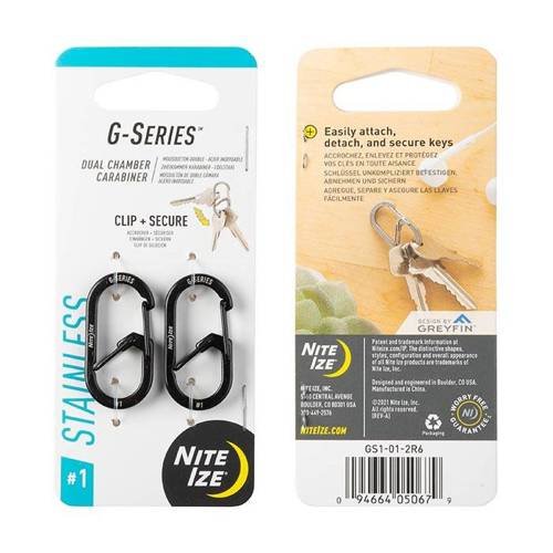 Nite Ize - G-Series™ #1 Dual Chamber Karabiner - 2 Stk. - Stahl - Schwarz - GS1-01-2R6 - Stahlkarabiner