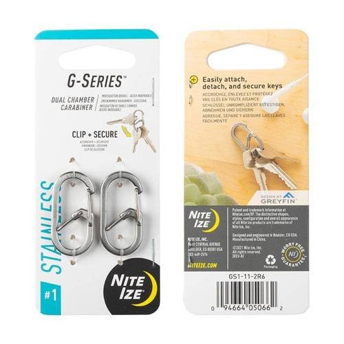 Nite Ize - G-Series™ #1 Dual Chamber Karabiner - 2 Stk. - Stahl - Silber - GS1-11-2R6 - Stahlkarabiner