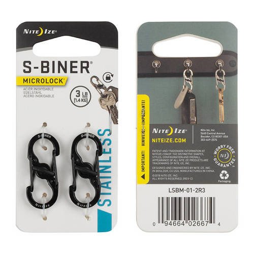 Nite Ize - S-Biner MicroLock - Schwarz - 2Pack - LSBM-01-2R3 - Stahlkarabiner