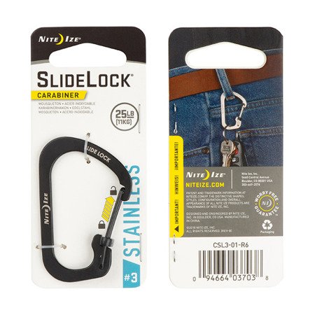 Nite Ize - SlideLock&reg; Karabiner Edelstahl #3 - Schwarz - CSL3-01-R6 - Stahlkarabiner