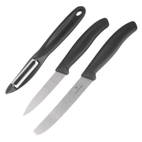 Victorinox - Schweizer Classic Gemüsemesser-Set mit Schäler - 3-tlg. - Schwarz - 6.7113.31 - Touristenbesteck