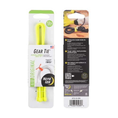 Nite Ize - Gear Tie 12" Original Twist Tie - Zwei-Pack - Neon Yellow - GT12-33-2R3
