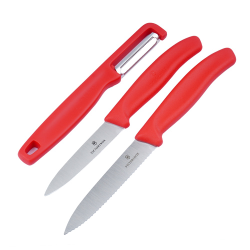 Victorinox - Küchenmesserset mit Sparschäler Swiss Classic - 3 Teile - Rot - 6.7111.33C1