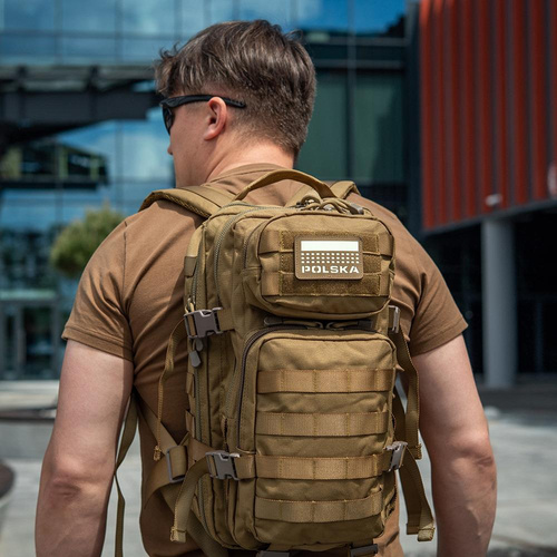 M-Tac - Aufnäher mit Flagge und Aufschrift Polen - Laserschnitt - Pixel/Rechteck - Coyote / Fluo - 51007205