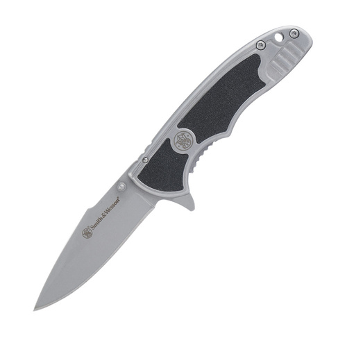 Smith&Wesson - Drop Point Silber/Schwarzer Griff Klappmesser - 1084306