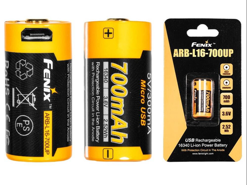 Fenix - 16340 RCR123 700mAh 3,6V USB Li-Ion Akku - ARB-L16-700UP
