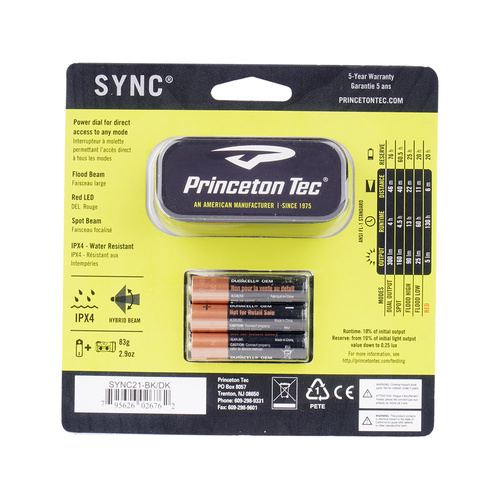 Princeton Tec - Sync-Stirnlampe - 300 lm - Schwarz - SYNC21-BK/DK