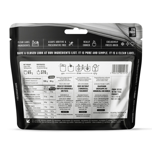LyoFood - Gefriergetrocknete Ration Lyo Expedition - Pilzsuppe-Creme mit Gorgonzola und Pasta - 370 g