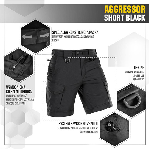 M-Tac - Aggressor Tactical Shorts - Polycotton - Rip-Stop - Schwarz - 20018002