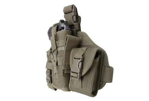 GFC Tactical - Modulares Oberschenkelpaneel mit Holster - MOLLE - Nylon - Olive - GFT-29-000568