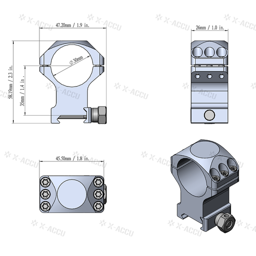 Vector Optics - Zweiteilige Zielfernrohrhalterung X-ACCU - Mittel - 30 mm - Picatinny - XASR-3002