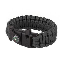 101 Inc. - Survival-Armband mit Feuerstein, Pfeife und Kompass - 8" - Schwarz - JYFPB04-BLK