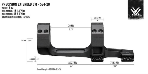 Vortex Optics - Erweiterte Präzisionsmontage - 34 mm - 20 MOA - Schwarz - CM-534-20
