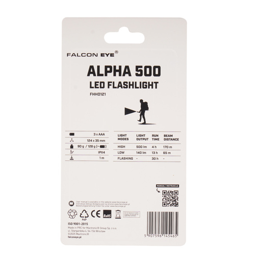 Falcon Eye - Hand-Taschenlampe Alpha 500 - Blitzlicht - Fokus - 500 lm - Schwarz - FHH0121