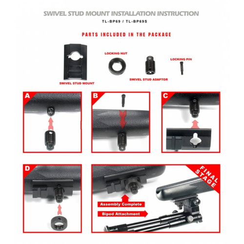 UTG - Shooter's Bipod mit Picatinny-Halterung - 8,7-10,6" - Schwarz - TL-BP69S