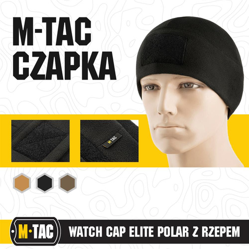 M-Tac - Wintermütze mit Patchpanel Watch Cap Elite - Fleece - Schwarz - 40017002