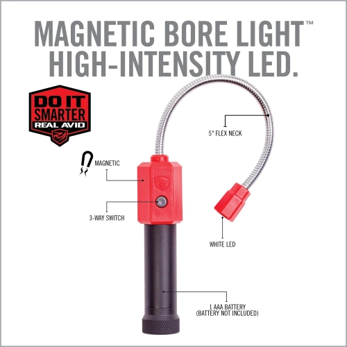 Real Avid - Magnetic Bore Light Laufreinigung Licht - 100 Lumen - Schwarz/Rot - AVBR101-B