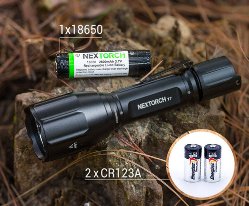 NEXTorch - T7 V2.0 LED Taktische Taschenlampe mit 2600 mAh Akku - Jagdset - 1300 lm - Schwarz - T7 HUNTING SET V2.0