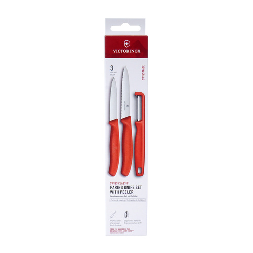 Victorinox - Küchenmesserset mit Sparschäler Swiss Classic - 3 Teile - Rot - 6.7111.33C1