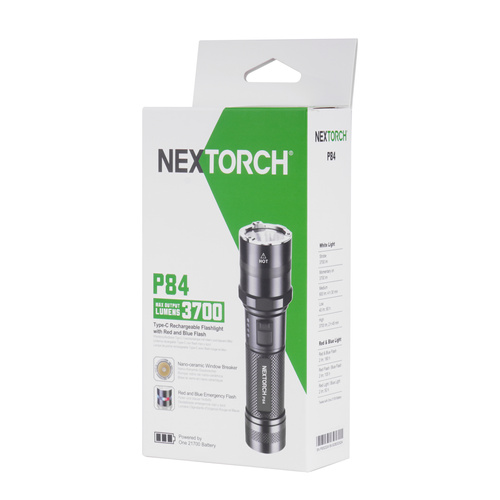 NEXTorch - Taktische LED-Taschenlampe P84 - 21700 4800 mAh - 3000 lm - Schwarz - NEXT-P84