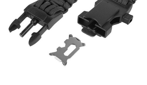 101 Inc. - Paracord Survival Armband mit Kompass, Thermometer, Pfeiffe und Anzünder - 9" - Schwarz - JYFPB02