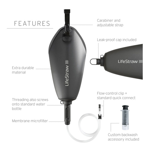 LifeStraw - Peak Gravity Bag Wassertasche mit antimikrobiellem Filter - 3 L - Dark Mountain Gray