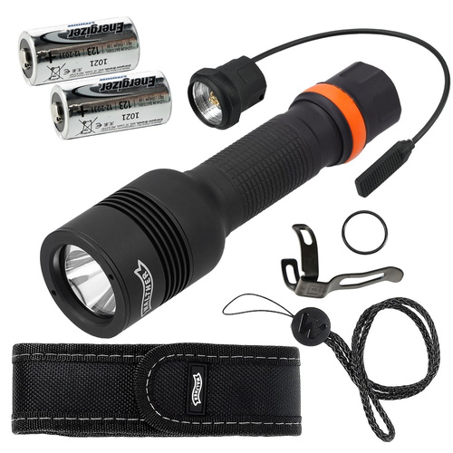 Walther - HFC1 LED Taktische Taschenlampe mit 3200 mAh Akku und Gel-Fernschalter - 1000 lm - Schwarz - 3.7145