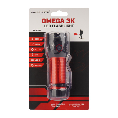 Falcon Eye - Hand-Taschenlampe Omega 3K - Blitzlicht - 3000 lm - Schwarz/Rot - FHH0143