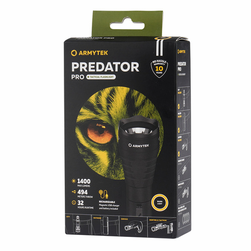 Armytek - Predator Pro taktische Taschenlampe Magnet USB - Warm - 1400 Lumen - F07301W