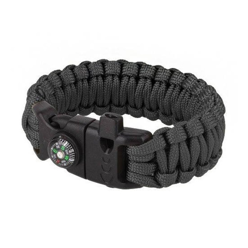 101 Inc. - Survival-Armband mit Feuerstein, Pfeife und Kompass - 8" - Schwarz - JYFPB04-BLK
