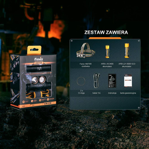 Fenix - LED-Taschenlampe/Kopflampe HM75R - 1600 Lumen - 5000 mAh - USB-C - Schwarz / Gelb - 039-600