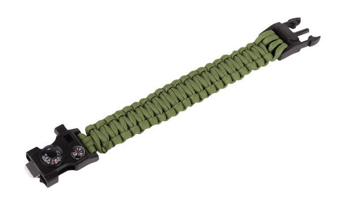 101 Inc. - Paracord Survival Armband mit Kompass, Thermometer, Pfeiffe und Anzünder - 9" - Oliv Grün - JYFPB02