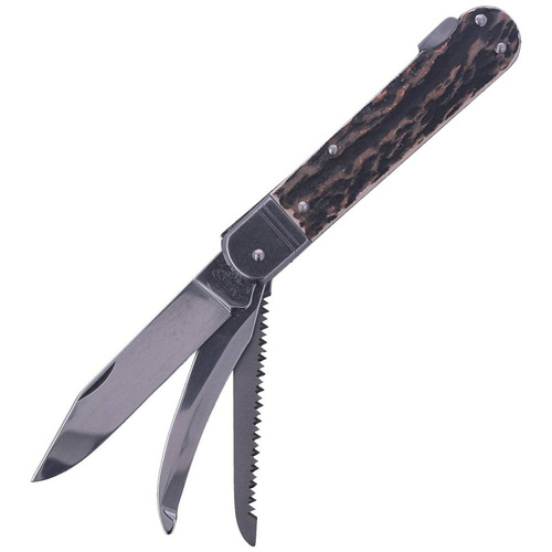 Mikov s.r.o. - Jagdmesser Mikov Fixir Imit. Lieber Hirsch - 3 Klingen - Lederholster - Braun - 232-XH-3 KP