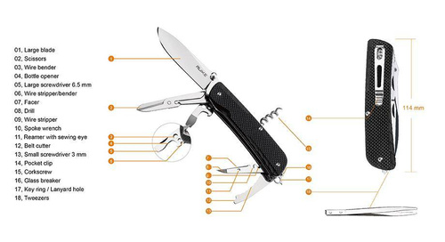 Ruike - LD31-B Multifunktionales Taschenmesser - 16 Werkzeuge - Schwarz - 340-015