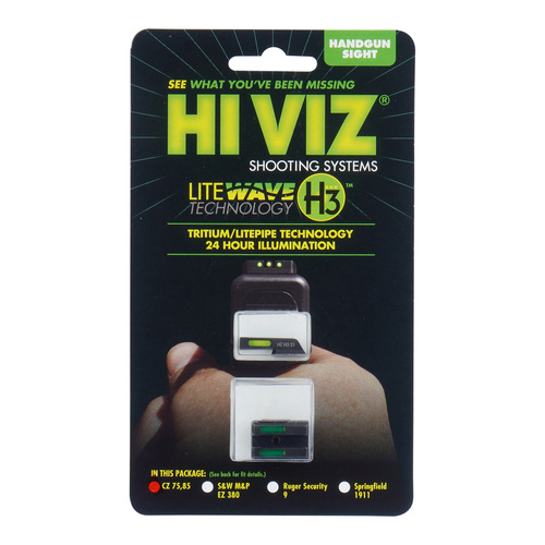 Hiviz - LiteWave H3 Tritium/Litepipe Pistolenzielgeräte - CZ 75 / 85 - Grün - Weißer Umriss - CZN321