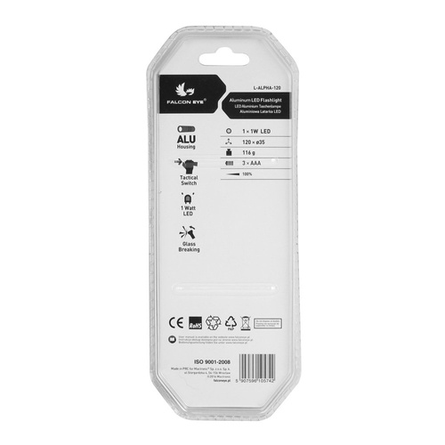 Falcon Eye - Hand-Taschenlampe Alpha - 120lm - Schwarz - L-ALPHA-120