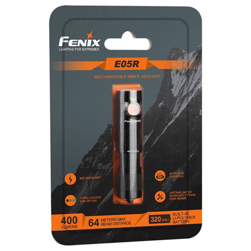 Fenix - Wiederaufladbare LED Taschenlampe E05R - Schlüsselanhänger - 400 Lumen - Schwarz - 039-493
