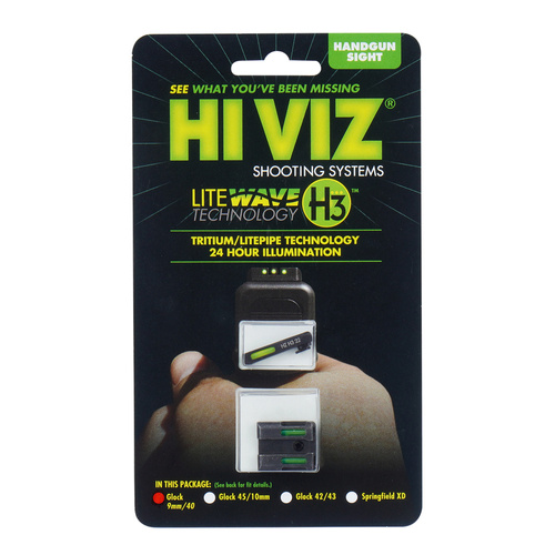 Hiviz - LiteWave H3 Tritium/Litepipe Pistolenzielgeräte - Glock - Grün - Weißer Umriss - GLN325