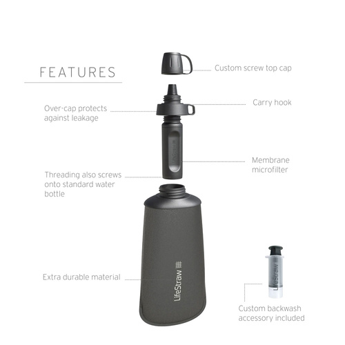 LifeStraw - Peak Squeeze Bottle Faltflasche - 0,65 L - Dark Mountain Gray