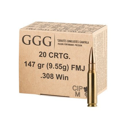 Gewehrmunition GGG .308 Win 147 gr / 9,5 g FMJ - 20 Schuss - GPX11 - Büchsenpatronen