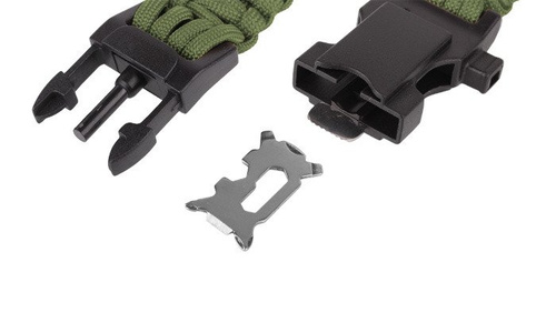 101 Inc. - Paracord Survival Armband mit Kompass, Thermometer, Pfeiffe und Anzünder - 9" - Oliv Grün - JYFPB02